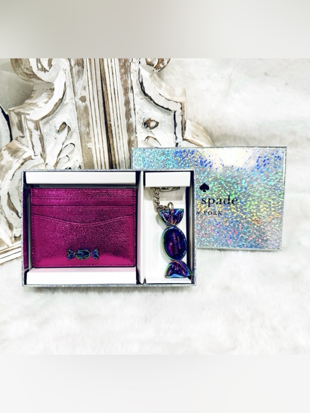 kate spade candy card holder set with iridescent candy keychain novelty NIB